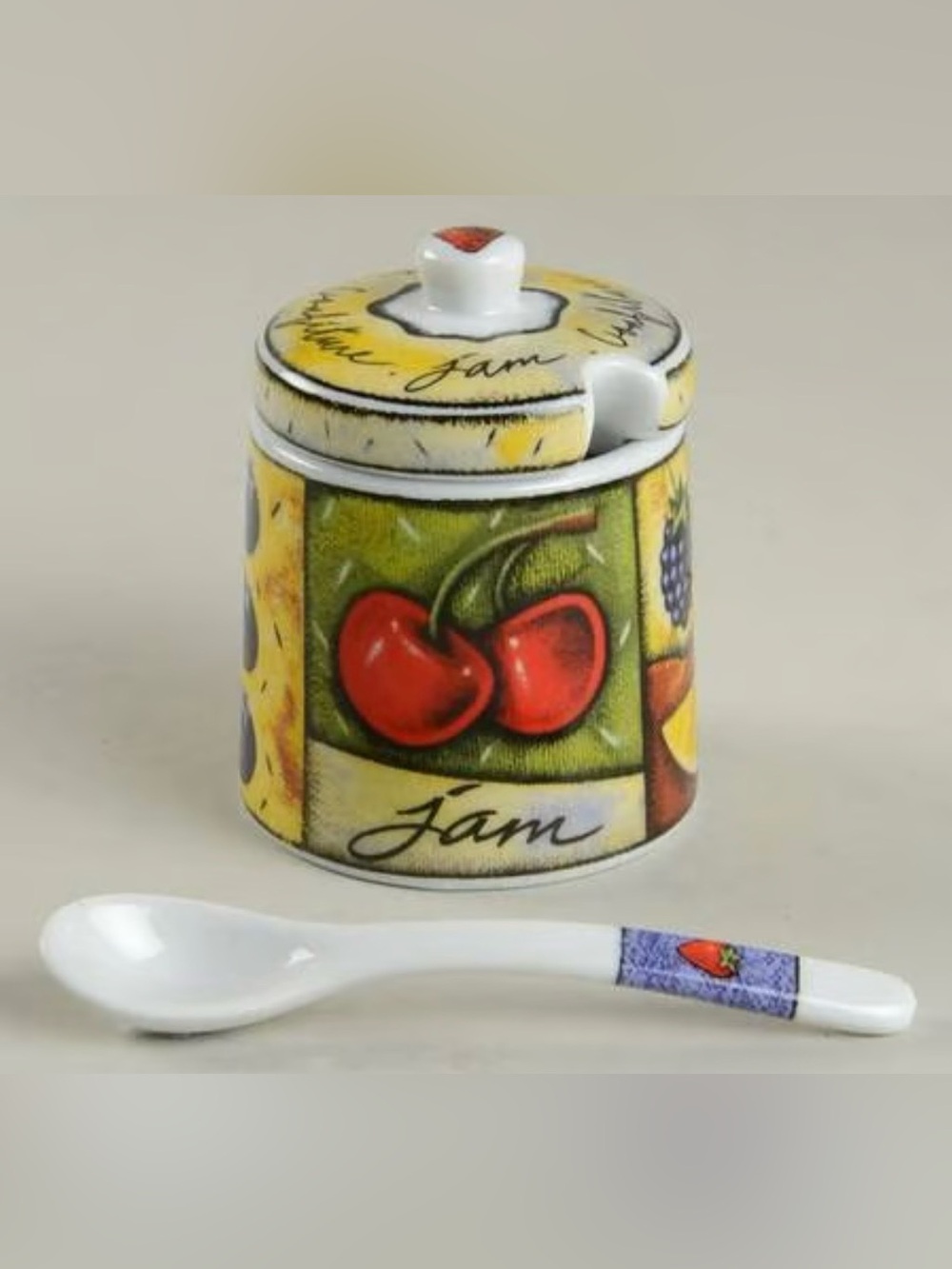 Vintage Jam Jelly Pot with Spoon